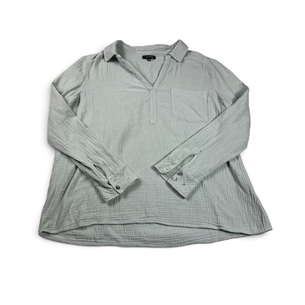 1.State Gauze Shirt Pale Green Oversized Long Sleeve Breathable Cotton Top M